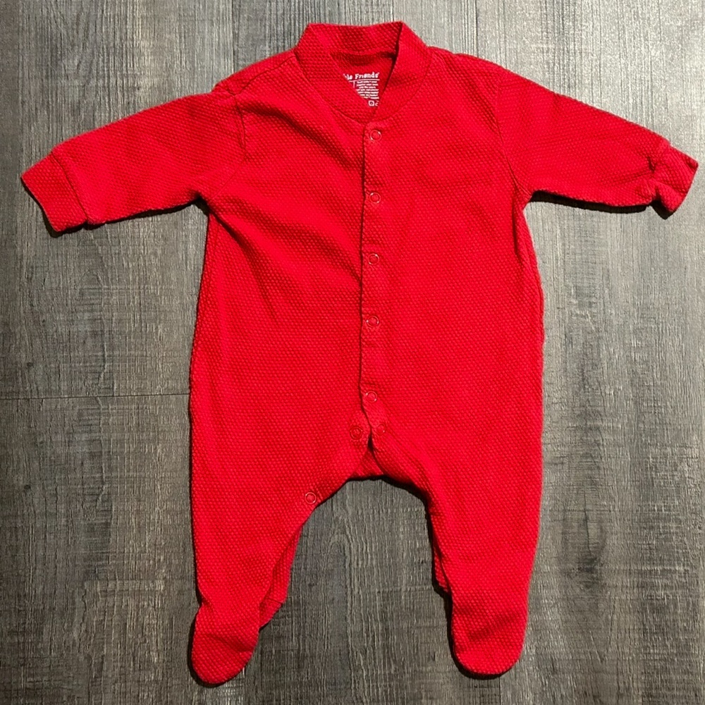 💞 New Infant & Baby Boy Size 0-3 Months Red Full Snap Footie Pajamas